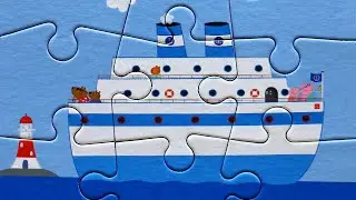 Daddy Pig, Mom Pig, Peppa and George are traveling on a big ship - Peppa Pig puzzle for children
