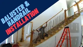 Square Mortising Hardwood Treads, Iron Baluster Installation, and Handrail Installation