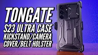 Tongate Galaxy S23 Ultra Case With Kickstand Camera Cover and Belt Holster