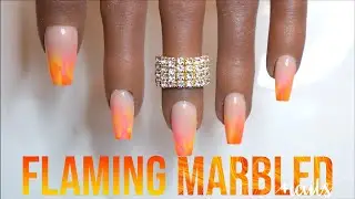 Flaming Fire Marble Ombre Nails