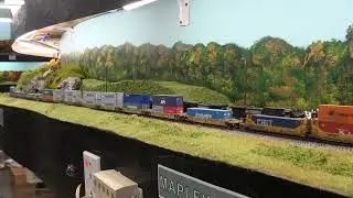 DOUBLE STACK TRAIN on the NEW N-SCALE LAYOUT