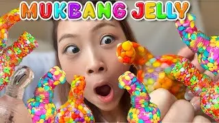 MUKBANG JELLY RAINBOW + TUTORIAL TO MAKE THE JELLY?! ASMR CRUNCHY CANDY 🍬🍭