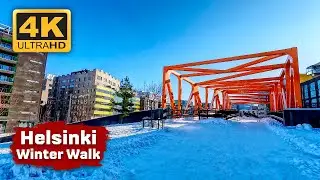 [4K] Snowy Winter Walk in Ruoholahti and Jätkäsaari, Helsinki 🇫🇮 Walking Tour 4K