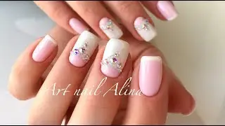 Delicate French Manicure with Pixie Crystals | Moon Manicure | Crystal Pixie Swarovski