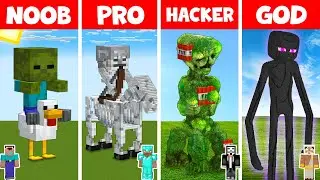 Minecraft NOOB vs PRO vs HACKER vs GOD - MOB MONSTER STATUE HOUSE BUILD CHALLENGE