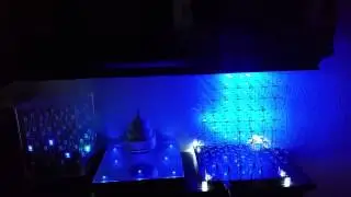 4x4x4 RGB next to 8x8x8 blue led cube