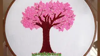 Cherry Blossom Tree Hand Embroidery | French Knot Flowers Design | Tree Embroidery