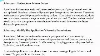 Printer Not Activated Error Code  30
