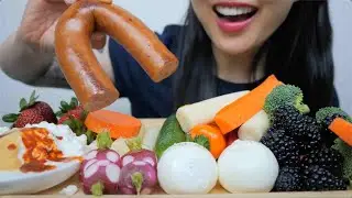 KIELBASA SAUSAGE + COTTAGE CHEESE AND MUSTARD + VEGGIES (NO TALKING) ASMR EATING SOUNDS | SAS-ASMR