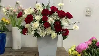 Teaching flower arrangement, flower arrangement instructions | cách cắm giỏ hoa trắng đỏ