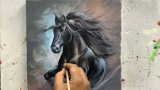 “Black Beauty” Acrylic horse Painting tutorial || ARTOHOLIC