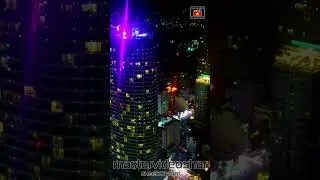 Drone flight over the evening city
