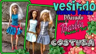 #COSTURANDO  Costura do vestido citura baixa plissado para a Barbie Padrão e Tall