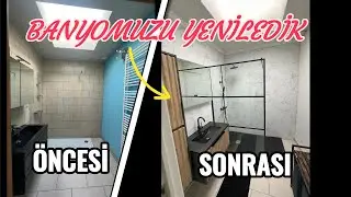 Banyomuzu yeniledik | Banyoda fayans üzeri panel işlemi | #vlog #belçika #banyodekorasyonu