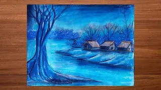 Easy oil pastel drawing - Moonlight #oilpastel #oilpasteldrawing #easydrawing #moonlightdrawing