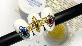 Дизайн ногтей Кольцо  Инкрустация стразами  Nail design with rhinestones