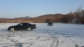 Subaru на льду.Зимний дрифт. Боком-боком.