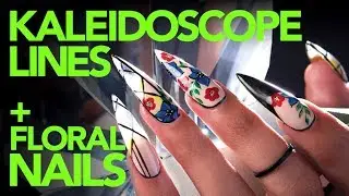 Floral Gel Stiletto Nails and Line Art for Fall
