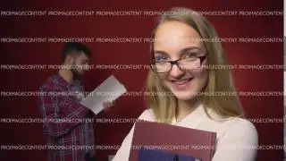 Attractive Student Blonde Girl with Glasses on Red
