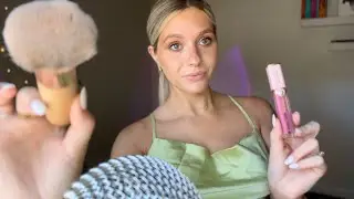 ASMR| doing your summer makeup🍒 (up close, light mouth sounds)