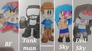 Drawing Boyfriend, Tankman, Nonsense, Sky, Evil Sky | Friday Night Funkin