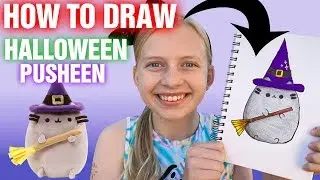 How to Draw a Cute Halloween Pusheen Witch | Art with Alyssa