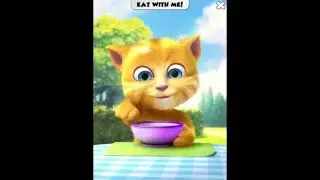 Cartoon about Kitty. Kitten eat.