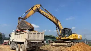 Excavator Loading MAN Trucks Building New Road Cut Of Canal Side | Heavy Equipment Machines