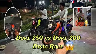 Duke 250 vs Duke 200 Drag Race 😱😱| Grils Reaction ￼KTM is Powerfull Bike ! #sumitarya