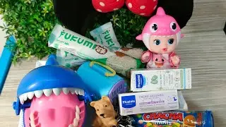 Asmr Video|Shark Bites|Shark Toys mixing with items Cha cha,Mustela Face Cream, Dog, Pet Shop, Rice