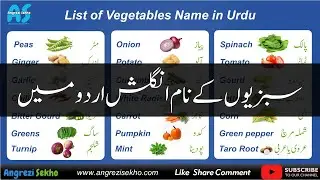 List of Vegetables Vocabulary in Urdu | Sabzion Ke Naam | سبزیوں کے نام انگش اردو میں