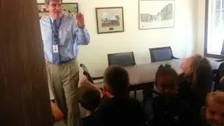 David Mahler saying good bye to Out-of-Door PreK students after a visit