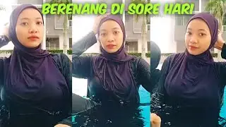 Its fun to swim in the afternoon with beautiful hijab friends