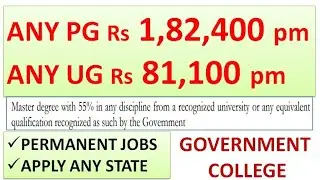 Permanent Govt Jobs With Any UG (Rs 81,100 pm) With Any PG (Rs 1,82,400 pm) | Only PG Recruitment