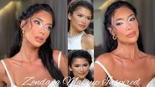 ✨ Zendaya inspired makeup || Full Glowy Skin + Bright Eyes + White Eyeshadow Tutorial