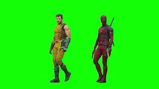 Deadpool and Wolverine Walking in Slow Motion meme (Green Screen)