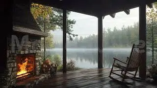 Animated Background, Cozy Cabin Porch, Lake View, Rainy Day, Nature's Embrace, Comfort Overlay