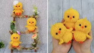 🐣Spring decor.  Cute Chickens DIY.  Perfect Yarn Pompom🐤🥚