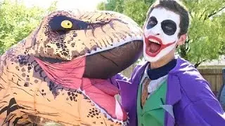 Dinosaur T Rex Attach Crazy Joker in real life | Funny Costume Video