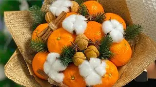 Фруктовый Букет БЕЗ ПРОКОЛОВ ФРУКТА! Букет из МАНДАРИН Своими Руками!