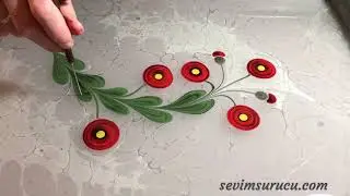 Ebru Art by Sevim Surucu - Poppy flower - Gelincik Ebrusu