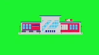 Animation of the building on a green background. Chroma Key. Green Screen