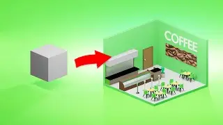 Make Low Poly Restaurant Coffee Shop in Blender 3.3 Isometric Design