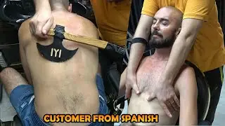 I HYPNOTIZED MY SPANISH CLIENT 💈 CRACKS 💈 EAR BURN 💈 ASMR head,face,ear,chest,back,arm,belly massage