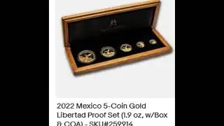 2022 Mexico 5-Coin Gold Libertad Proof Set (1.9 oz, w/Box & COA) - SKU#259914