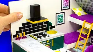 DIY Miniature Cardboard House #9 bathroom, bedroom and living room for two