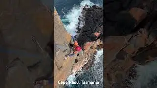 Climbing on one of the famous Tasmanian sea towers “Pole Dancer” at Cape Raoul. #climbing