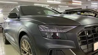 Audi Q8 - оклейка кузова матовой пленкой, затемнение оптики, антихром и целый комплекс услуг