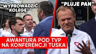 Wrzawa na konferencji Tuska pod TVP. Rachoń starł się z Kołodziejczakiem. 