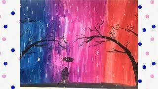 Rain. Drawing with gouache.